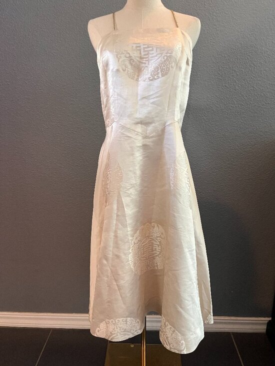 John Doyle Bishop Dresses & Skirts - VINTAGE 50'S JOHN DOYLE BISHOP SEATTLE ASIAN INSPIRED SATIN DRESS IVORY & GOLD